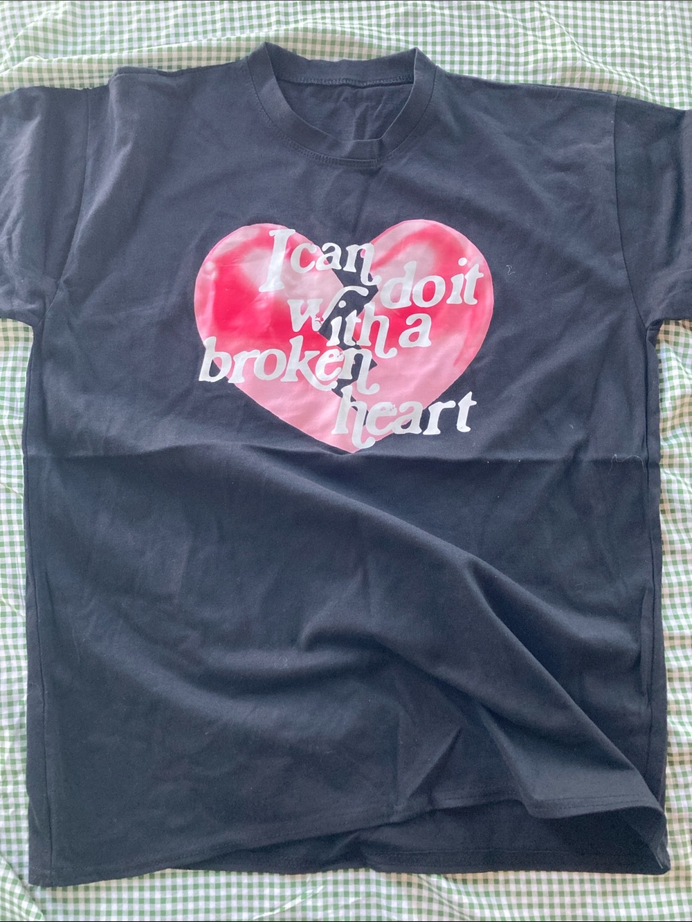 Gildan Black Short Sleeve Tee with Pink Heart Graphic